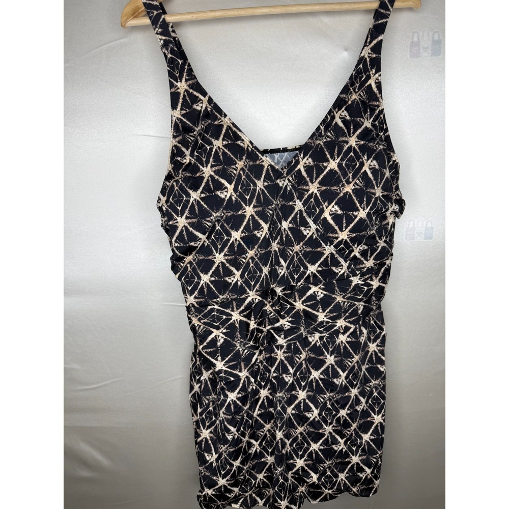 Denim & Co. Beach Petite V-Neck Ruched Waist Swim Dress Black ,Plus Petite 22 - Picture 3 of 10